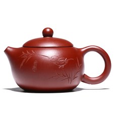 宜興大紅袍紫砂壺手工刻繪翠竹西施茶壺, 1個, 1L, 大紅袍:如圖所示