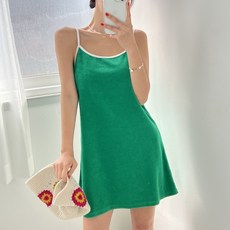 (미니 롱 ver) 타올 비치웨어 랍빠 배색 스퀘어넥 테리 루즈핏 끈 나시 롱 미니 원피스 5color 커버업
