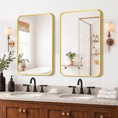 FICTOR Bathroom Mirror for Wall 2 Pack 30\"x20\" Rounded Rectangle Gold Framed Vanity Mirror Shatt, FICTOR Bathroom Mirror for Wal