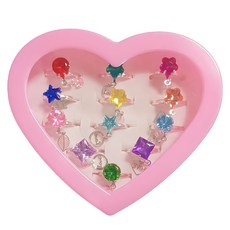 agaplus 可愛戒指 12件組 + 愛心收納盒, 混色