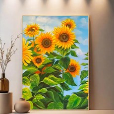 보석십자수 액자형 해바라기 재물 꽃밭 정물화 십자수, 프레임 + +, 50 x 65, 스카이 선플라워