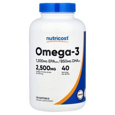 Nutricost 오메가 3 2500mg 120소프트젤 (40 Serv), 120정, 1개