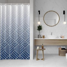 Baocicoo 네이비 블루 샤워 커튼 그라데이션 기하학 텍스처 패턴 욕실 홈 욕조 스파 호텔 장식 원단 방수 후크 포함 91.4 x 182.9cm(36 72인치)