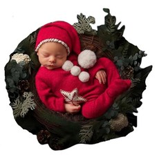 Coberllus 신생아 사진 소품 크리스마스 아기 사진 촬영 의상 크리스마스 산타클로스 레드 모자 롬퍼 유아 남아 여아 사진 촬영용 (레드), Coberllus 신생아 사진 소품 크리스마스 아기 사