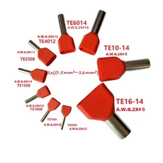 쿠쿠스토어 100 개/몫 구리 절연 페룰 러그 트윈 케이블 유형 2x(0.5mm²~1mm²) 전기 코드 터미널 압착 TE, 09 TE1-14 AWG 2x2, 05 Red