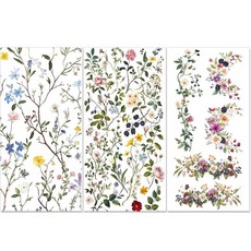 [ 1115945 ] 플리그레이트 3장 꽃 가지 문질러 옮기는 수채화 정원 아트 스티커 목재 가구 캐비닛 세라믹 스크랩북 DIY 공예 홈 데코 장식 전사, Flower Branch