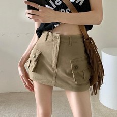 SAHINER 여성 봄 여름 코튼 미니 카고 스커트 A라인 캐주얼 데일리룩 BDQ15