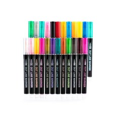 砂礫雙線金屬彩色熒光筆 12 色 24 色套組裝飾筆 滾珠輪廓筆 輪廓筆 2 線筆, 24色黑色