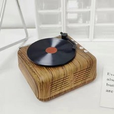 復古黑膠唱片造型藍牙喇叭 迷你音箱, 木紋色, H3