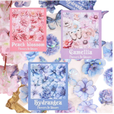 꽃 스티커 다꾸 포카 꾸미기 60장 방수 PET 플라워 일러스트 저널링, 1개, 60개입, 피치블라썸 스프링 핑크