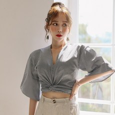 VENDIS 條紋綁帶寬短袖罩衫