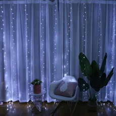 야외 크리스마스 웨딩 장식 정원 마당 LED 휴일 조명 갈 랜드 태양 커튼 문자열 3/6M, 02 White, 02 Solar-3Mx2M 200LED