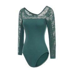 여성 발레 댄스 체조 바디수트용 모드랫발 긴팔 레이스 레오타드