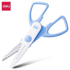 得力花邊波浪剪刀，安全圓頭剪刀，兒童幼稚園剪紙專用，二色可選, 藍色／花邊波浪剪, 1個