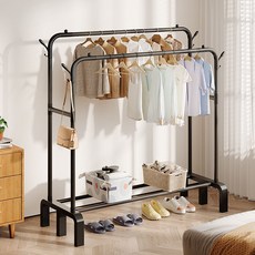 블랙 행거 2단 드레스룸 스틸 옷장 이동형 조립형 대용량 스탠드 거치대, 6. 화이트 110cm