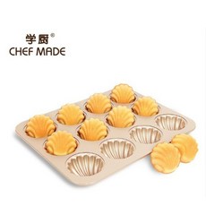 【嚴選SHOP】Chefmade 學廚 12連胖貝殼瑪德蓮模 不粘瑪德琳貝殼蛋糕模 深紋日式瑪德琳蛋糕模【WK9316】, 1個