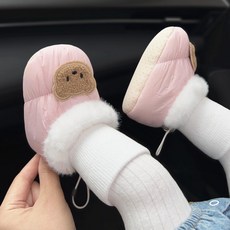겨울 신발 신생아 보온 두꺼운 소프트솔, 내부 길이 12.5cm M 8-15개월, 핑크, 1개
