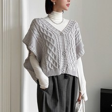 針織女用寬鬆版型側開衩鈕扣漁夫麻花T恤式開衩背心