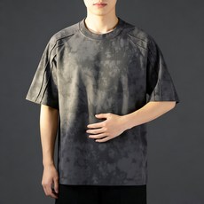 男款紮染短袖T恤 夏季寬鬆圓領五分袖上衣