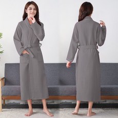 100%純棉華夫格浴袍 男女通用 酒店睡袍 吸水, 1917-灰色,XL 身高175-150斤內