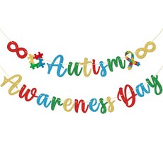 Qttier 자폐증 인식의 날 배너 세계 자폐증 인식의 날 장식 4월 자폐증 수용의 달 장식 사전 스트링, Qttier 자폐증 인식의 날 배너, 세계 자폐증 인식