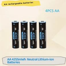 4-20PCS 충전식 리튬 배터리 AA 4255mWh/AAA 1100mWh 마우스 원격 제어용 고용량 1.5V, [02] 4PCS AA