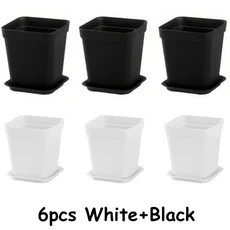 6개입 7cm 검정/흰색 플라스틱 사각 화분 배수 트레이 포함 다육식물 사무실 책상 정원 가꾸기 발코니 장식, 03 3Black 3White