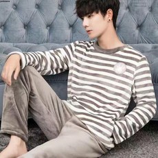 男士睡衣秋冬季珊瑚絨長袖套裝，大碼加厚法蘭絨套頭家居服，舒適保暖