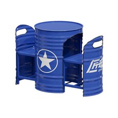 드럼통 카페 테이블 세트 업소용 야외 인더스트리얼 디자인 산업풍 인테리어 철제 가구, 블루 테이블+의자2