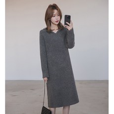 BLACK K7 여성 긴팔 후드 니트 원피스 캐주얼 빅사이즈원피스 그레이 맨투맨원피스
