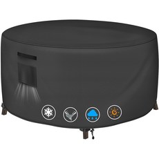 원형 파티오 테이블 커버 야외 방수 자외선 차단 잔디 가구 36인치 DIA x 28인치 H, Black, 36"DIA x 28"H