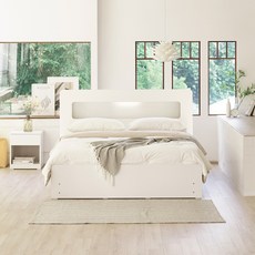 [수도권 빠른배송] 하포스 레이 E0등급 3단 멀티 서랍형 LED 침대 S SS D Q (매트포함 지정일설치), 레이 3단 수납형 [화이트] 더블, 파워본넬 자가드(CL라텍스) 매트