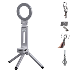 라이프굳즈 맥세이프 거치대 스마트폰 삼각대 360도 휴대용 여행용, 실버