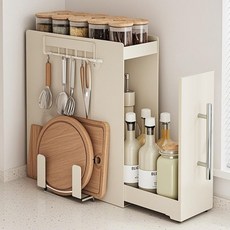 SeekFun 슬라이딩 주방 양념통 정리함 조미료 선반 대용량 수납 다용도 틈새 소스 트레이 철제 녹방지 오일병 조리도구걸이 도마꽂이 위생적인, 화이트, 1개