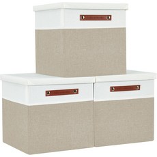 뚜껑이 있는 데코모 패브릭 보관함 선반용 보관 바구니 회색 및 흰색 3팩, Grey and White, Cube 11"