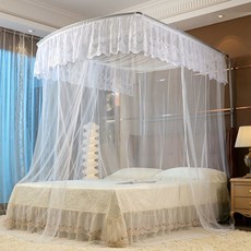 皇運之家百貨店 釣魚竿伸縮u型蚊帳 三開門家用雙人宮廷落地款加密不銹鋼加厚支架, 夏雨粉+32mm超粗支架一套,單蚊帳 不含支架1.5*2米床