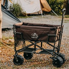 PURE LIFE 多用途摺疊收納雙層越野手拉車 越野輪 露營/寵物推車 台灣現貨, 1個, 咖色（限時贈丹尼網）