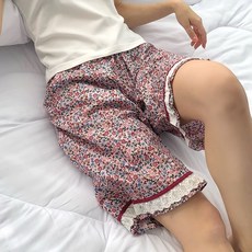 여성 60수 순면 플라워 5부 레이스 파자마 반바지