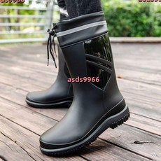 公司貨 男款防水防滑新款中筒雨靴 戶外釣魚束口水鞋 加厚耐磨工地膠鞋