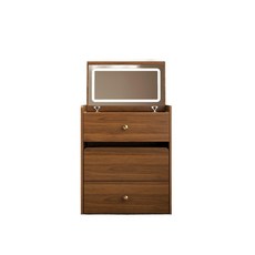 화장대 원목 폴딩형 세트 3단 서랍장 일체형 LED 조명 거울 미니 콘솔, 자가 설치, 크림화이트 50cm