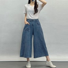 사라7351 부드러운 감탄스판 뒷밴딩 와이드 청바지 8부 청통바지 데님 치마바지 봄 여름 가을 겨울