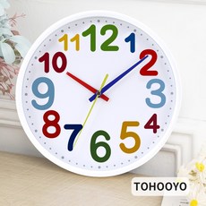 23CM 어린이 교육용 컬러 숫자 벽시계 심플 키덜트 디자인 일본 저소음 무브먼트 탑재 아이방 침실 유치원 겸용 시계 배우기 인테리어 시계, 무지개3