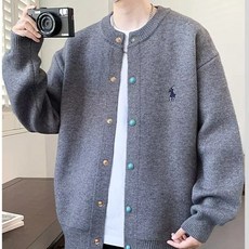 투니스 남성 빈티지 라운드넥 단색 니트 가디건