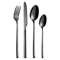 4피스 식기 세트 - 스테인리스 스틸 거울 광택 실버웨어 경량 포크 및 스푼 커틀러리 가정 레스토랑 파티 결혼 선물(실버), 블랙