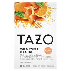 TAZO Wild Sweet 오렌지 티백 무가당 허브 티 카페인 프리 총 20개, 1