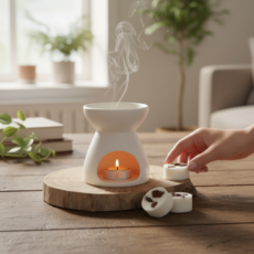 香氛蠟燭暖燈組, 白色, 癒創木香氛融蠟禮盒 4入香氛蠟塊+融蠟燭燈