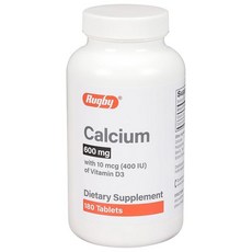 Rugby 600mg 칼슘 태블릿 - 비타민 D3 10mcg (400IU)로 제작 - 식이 보충제 - 180개 (1팩), Rugby 600mg 칼슘 태블릿 - 비타민 D3 10, 1개, 180정
