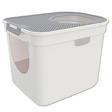 原廠正品頂入式貓砂盆 防撥砂防臭 魔方雙門防落砂 封閉式/半封閉式貓廁所, 1個, 上蓋 灰色-XL