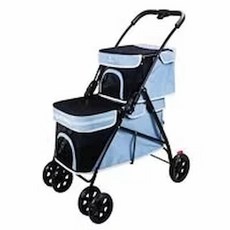 摩達客 高級加大雙層子母輕便摺疊寵物推車 上層10KG/下層20KG承重 猫狗適用 藍色, 1個