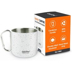 아소부 캠프파이어 머그 12온스 캠핑 커피 컴팩트 티 스테인리스 스틸 이중벽 카라비너 손잡이 야외 모험용 여행용 하이킹용 선물용, 1개